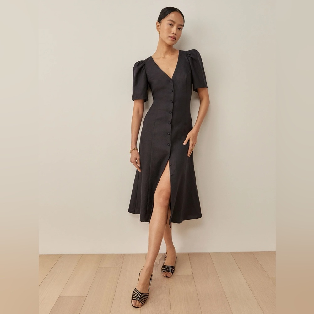 Reformation Newbury Linen Dress in Black